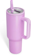 40oz Insulated Tumbler with Handle & Straw, Lavender | Double-wall vacuum insulation and leakproof straw lid for