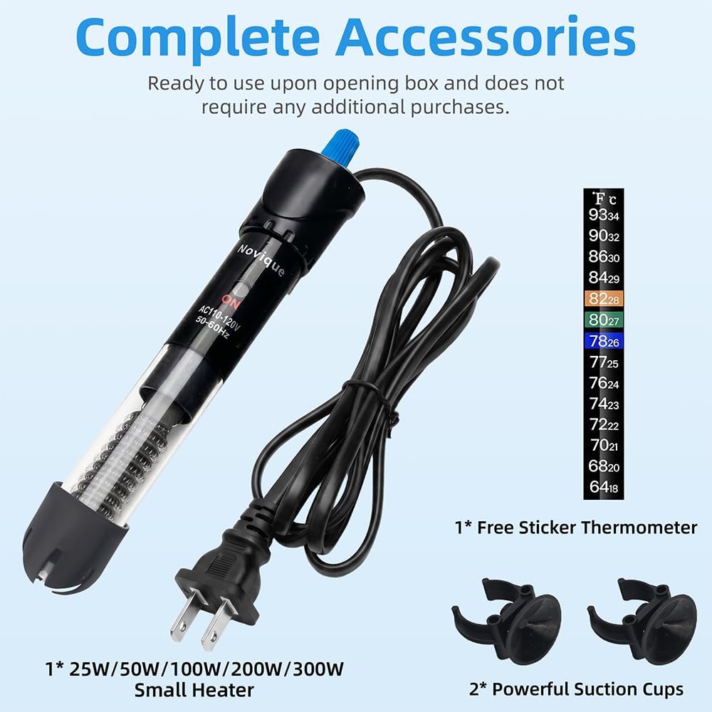 50W Aquarium Heater Adjustable Temperature Submersible Fish Tank Heater Water Thermostat with Thermometer for