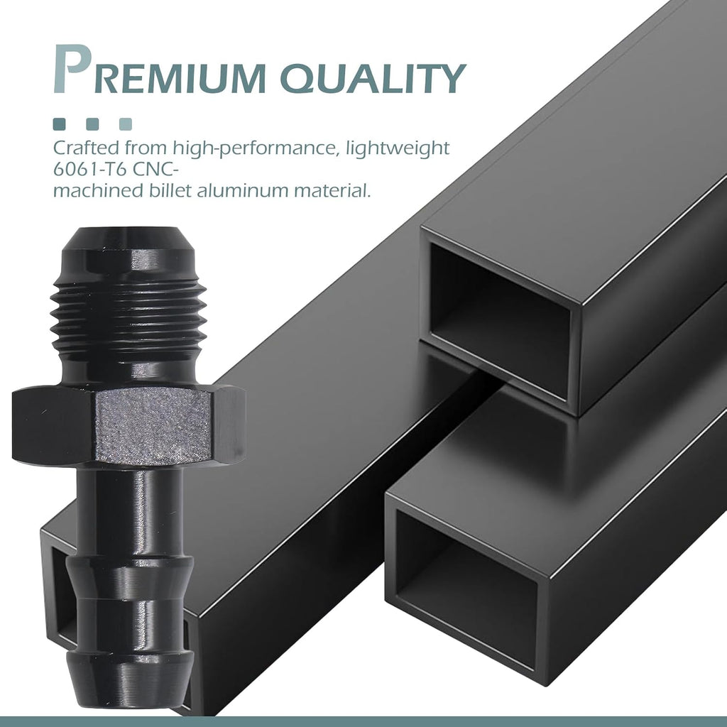 2PCS 6AN Male Flare to 3/8“ Hose Barb Straight Fitting Adapter, Aluminum Fuel Line Connector Work for Fitting Fuel Line (Black)