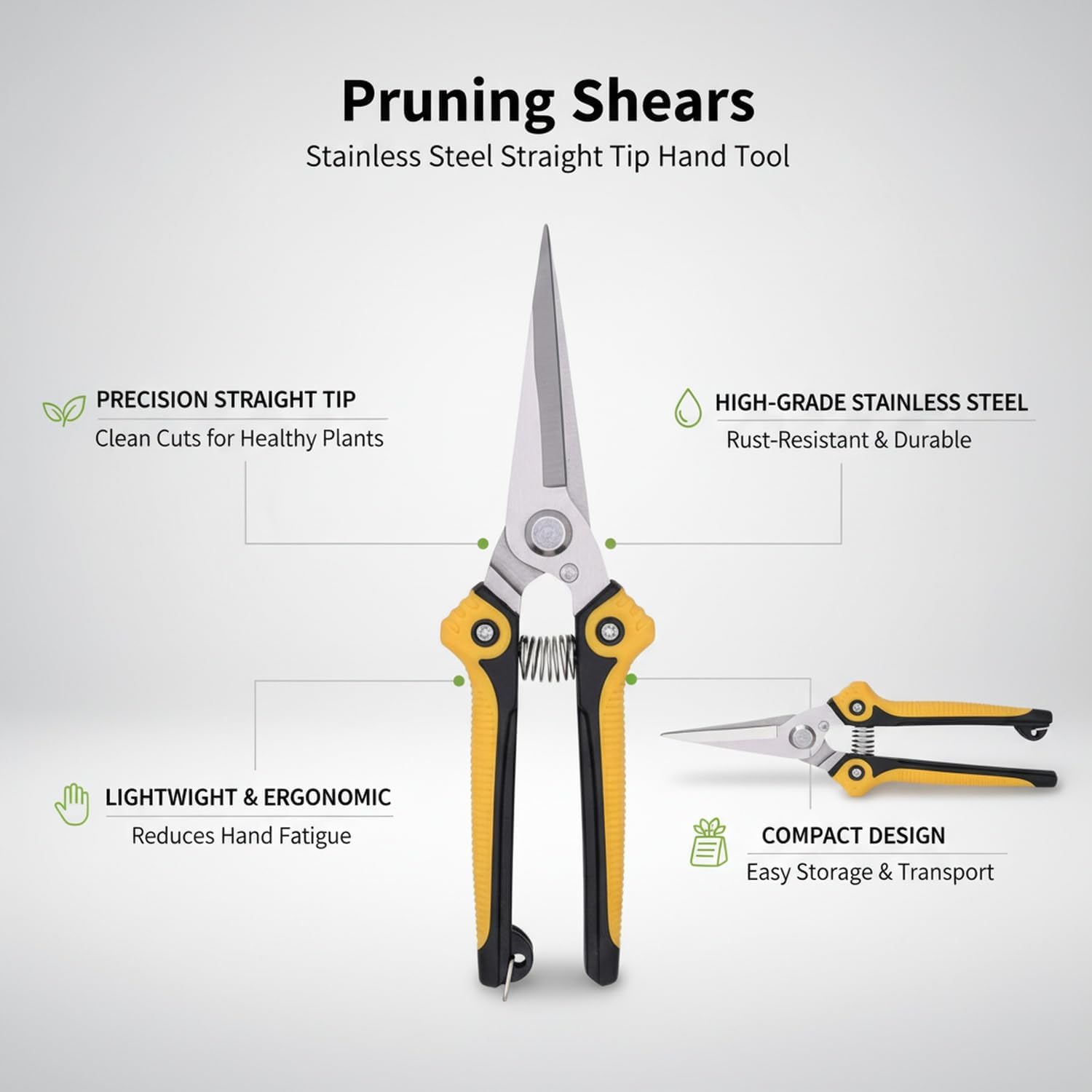 Stainless Steel Straight Tip Pruning Shears for Bonsai & Garden Trimming - Ergonomic Hand Tool (1 Pack)