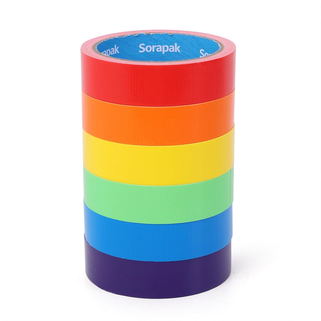 Colored Duct Tape 6 Rolls, 1 in x 10 yd, Rainbow Tape for DIY Crafts