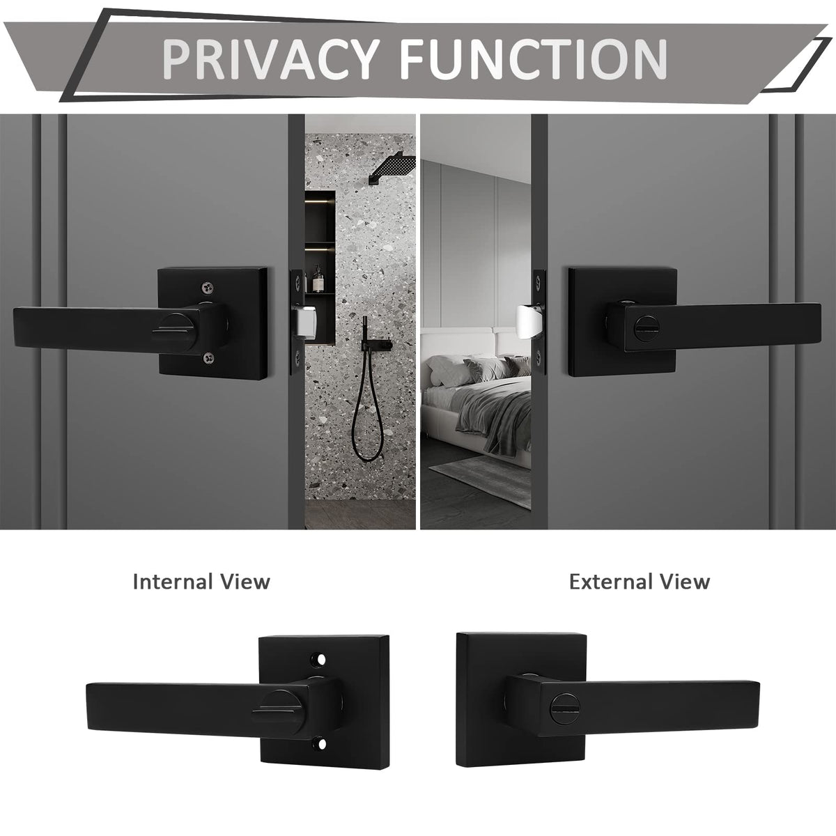 10 Pack Square Privacy Door Levers Black Privacy Door Lock Handleset Keyless Lockset Door Knobs Interior Handles for