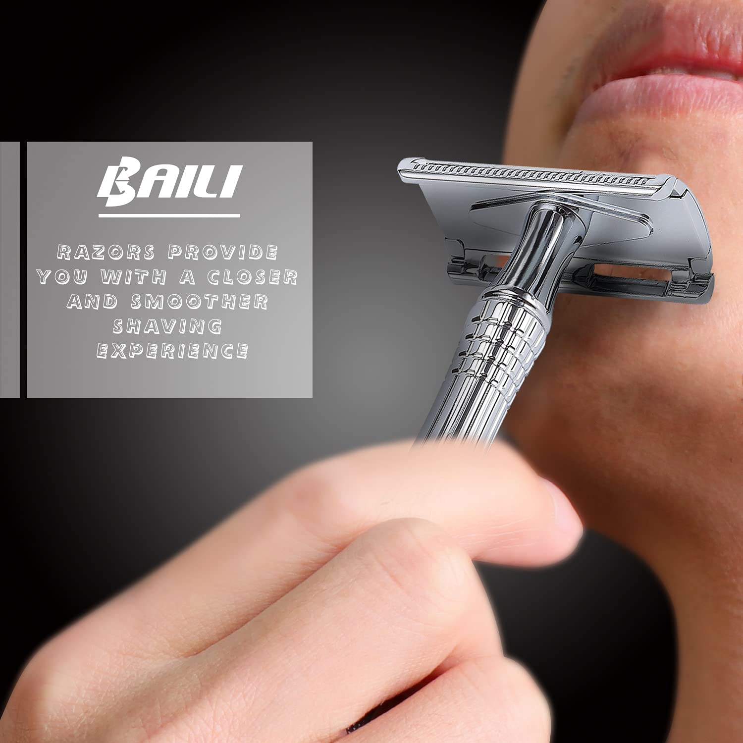 Classic 3-Piece Double Edge Safety Razor Wet Shaving for Men Women with Platinum Blade and Mirrored Travel Case BD176