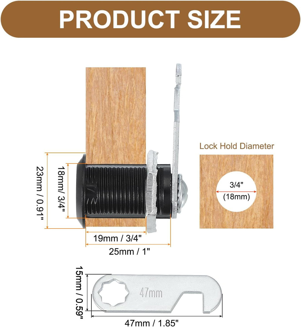 Cabinet Drawer Lock with Keys 4 Pcs 1" (25mm) Keyed Different Zinc Alloy Security Lock Cylinder Cam for Door Cupboard