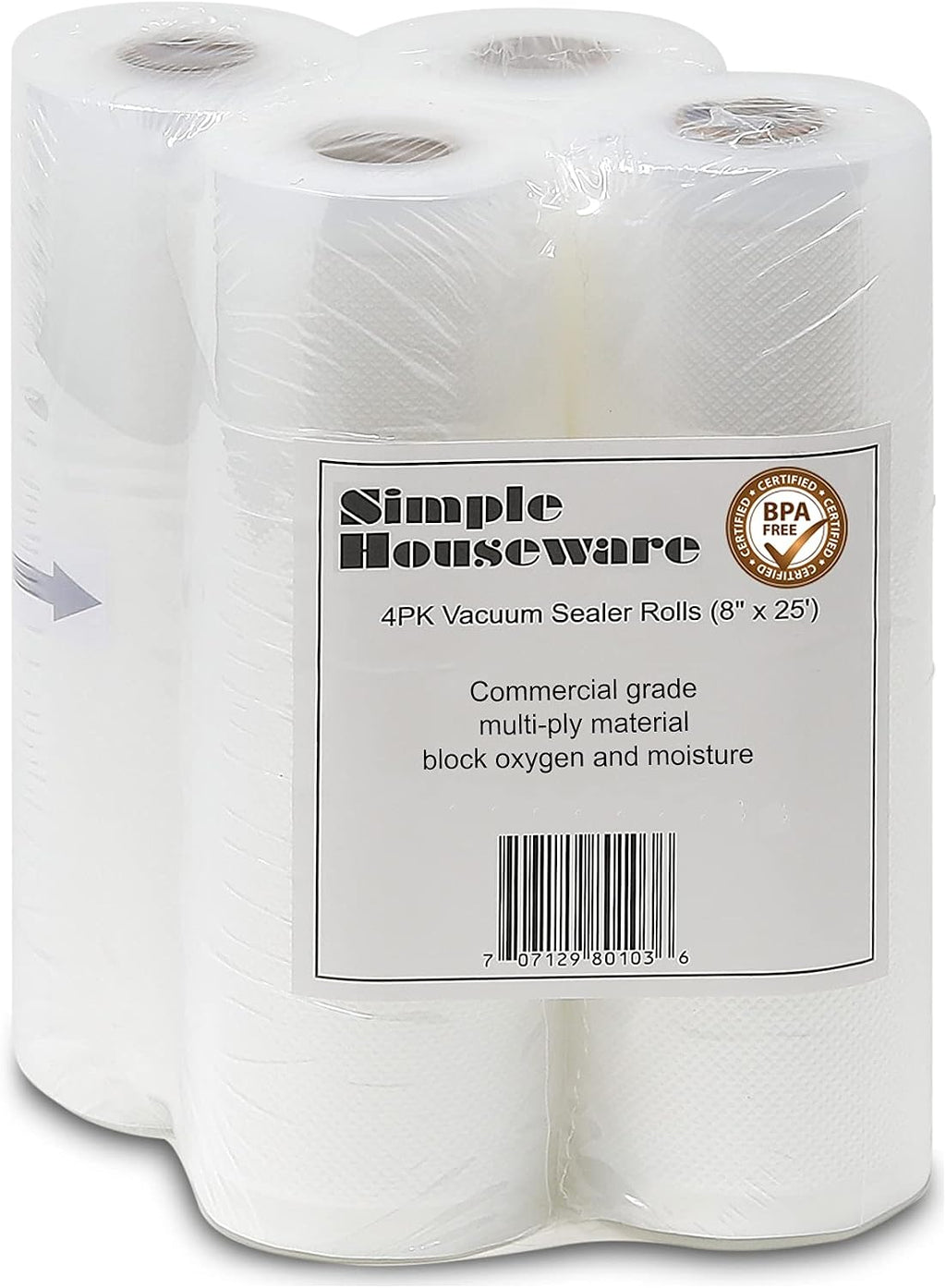 8"x25' Vacuum Sealer Bags Sous Vide Roll, BPA Free, 4-Pack