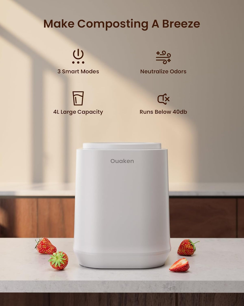 4L Electric Composter for Kitchen, Smart Countertop Compost Bin | Odorless | Low Noise | Auto Clean | Turn Food Waste