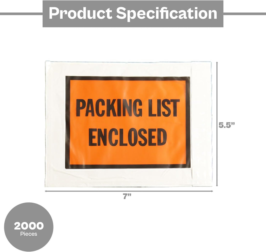 PSBM 2000 PCS 7 x 5.5 Inch Orange Full Face Packing List Enclosed Bags, Shipping Mailing Envelopes and Packing Slip