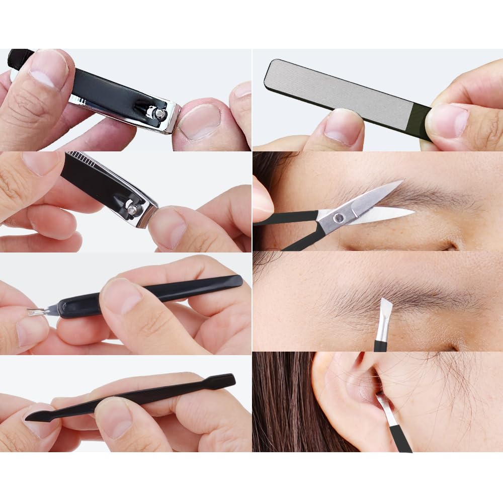 Manicure Pedicure Set 8pcs Stainless Steel Nail Clippers Kit Fingernail Toenail Clippers Cutters with Leather Case