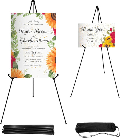 2 Pcs Lightweight Easel Stand, 66 Inch, Black, with Carry Bags | Adjustable Portable Display Easel, Metal Floor