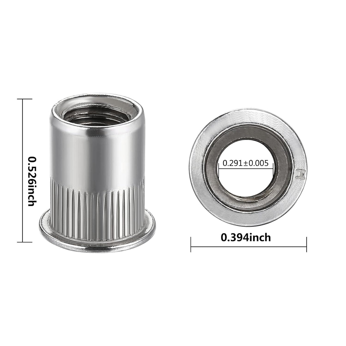 Wensilon 20Pcs Rivet Nut M12 Metric Stainless Steel 304 Finish Flat Head Rivnut Threaded Insert Nut Knurled Body