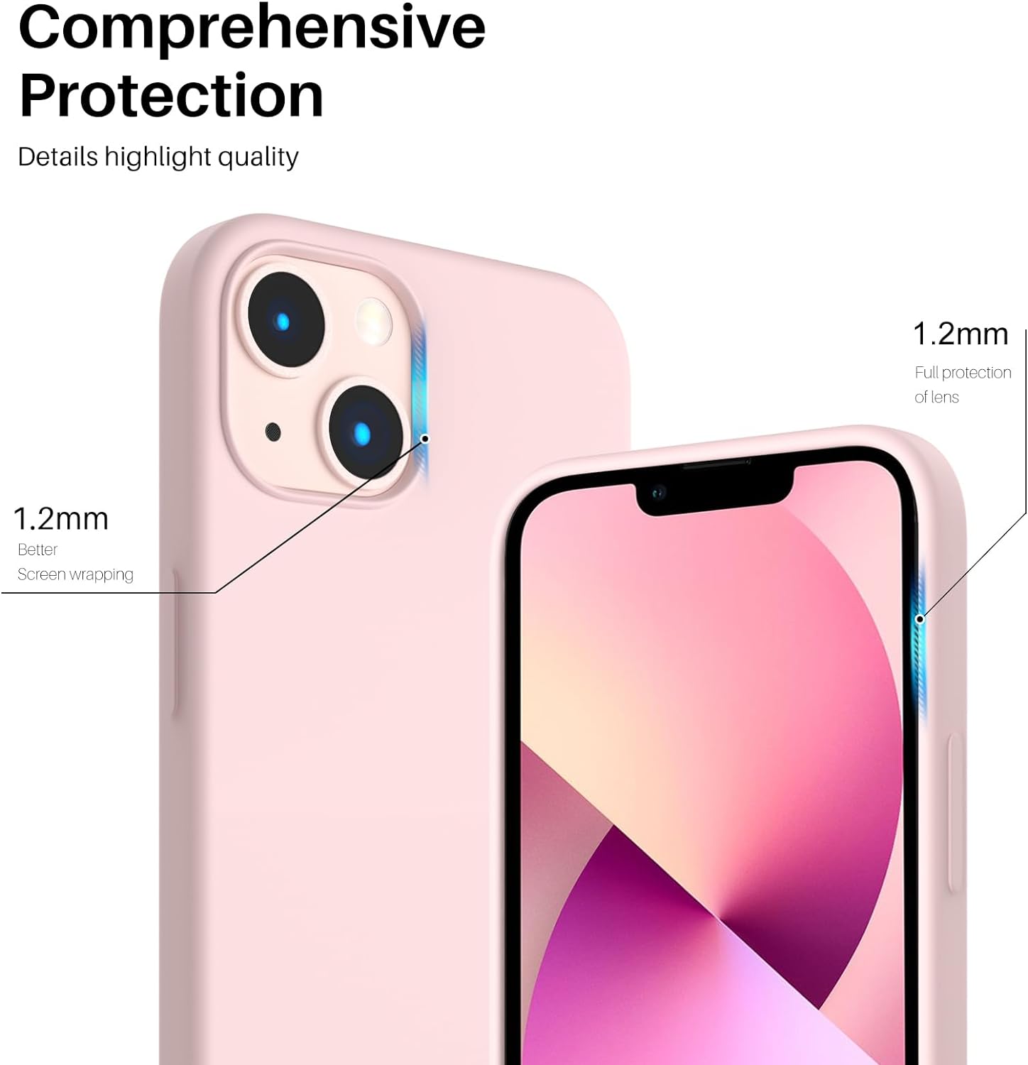 Compatible with iPhone 13 Case 6.1, Slim Liquid Silicone 3 Layers Full Covered Soft Gel Rubber Phone Case Protective