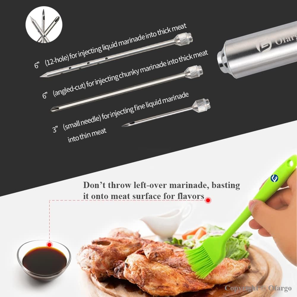 Meat Injector - 3 Needle Marinade Injector for Meats, Turkey, Brisket; 2-oz Capacity