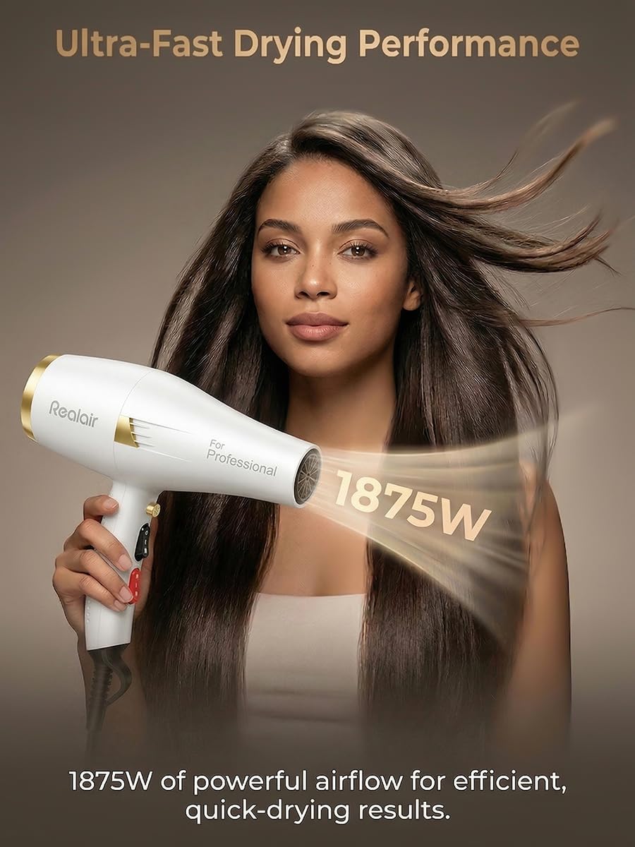 Professional Salon Hair Dryer with Diffuser, 1875W AC Motor