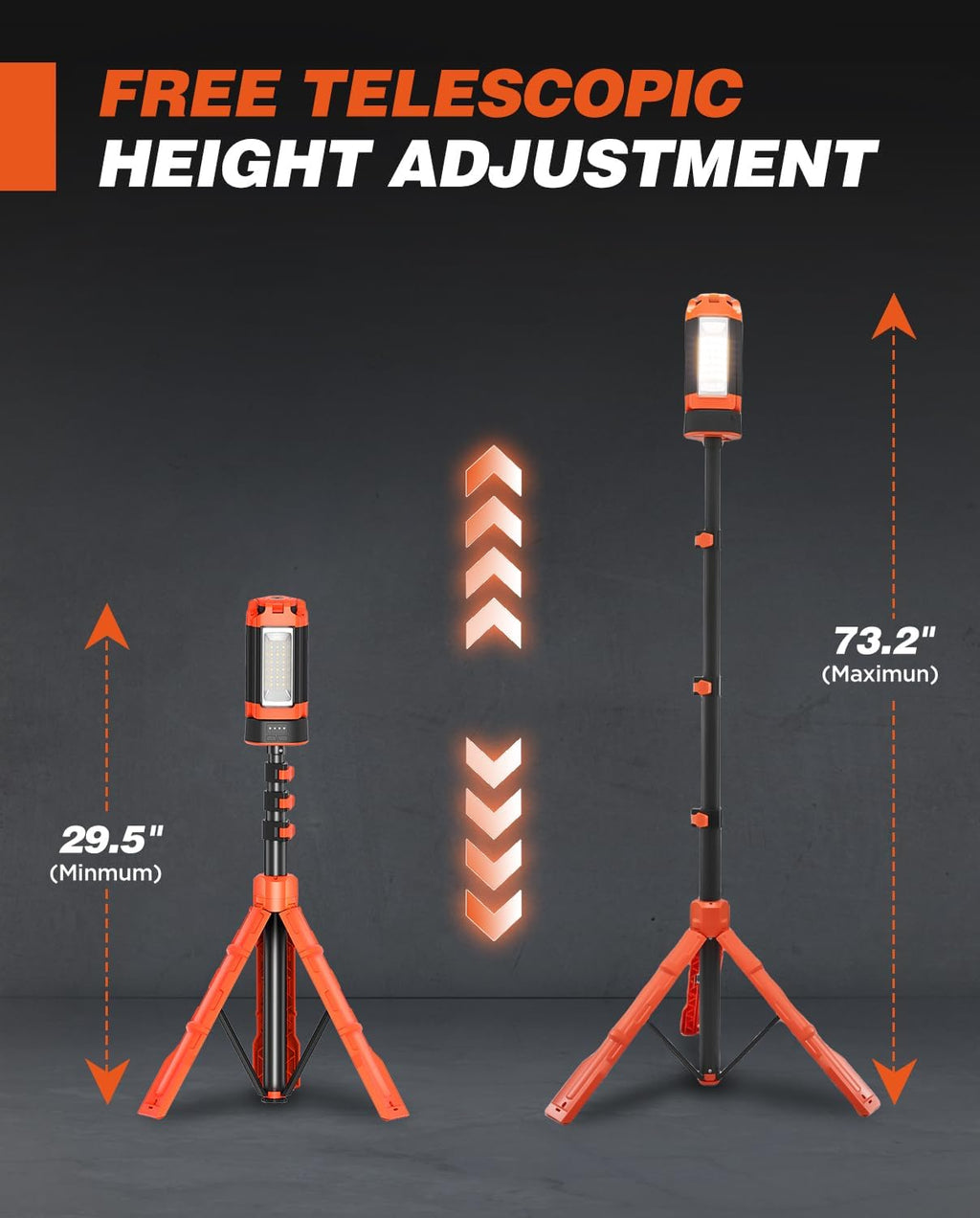 Portable Camping Light with Stand 12000mAh 73.2" Work Light LD10 | 3200 Lumen,with Bag, Adjustable