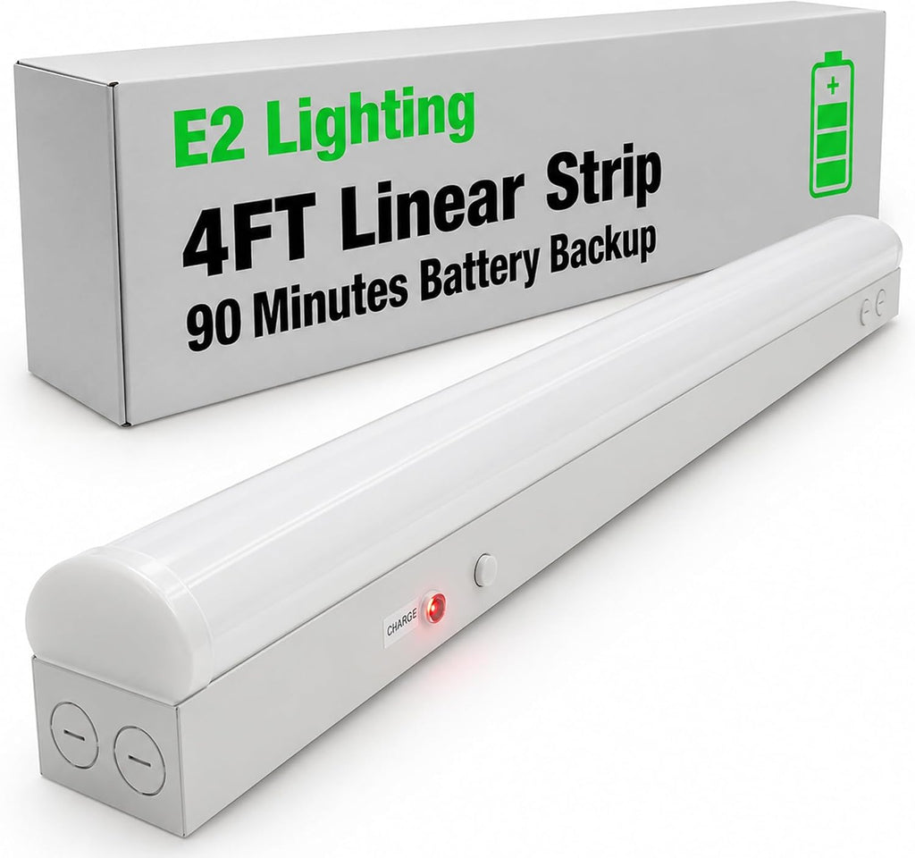 E2 LIGHTING 4ft LED Linear Shop Light, Emergency Battery Backup