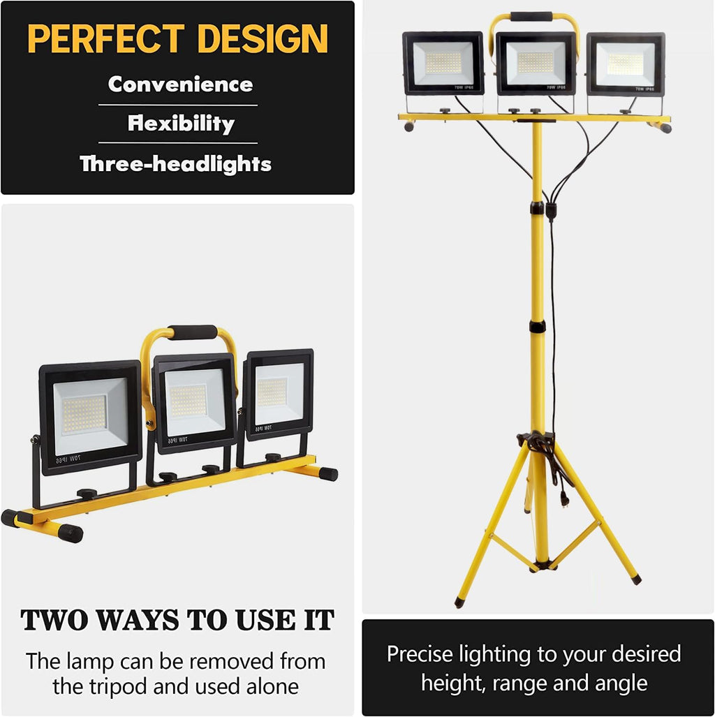 22000 Lumen Work Lights with Stand, 3 Head Portable LED Work Light, with Adjustable&Foldable Tripod Stand, IP66