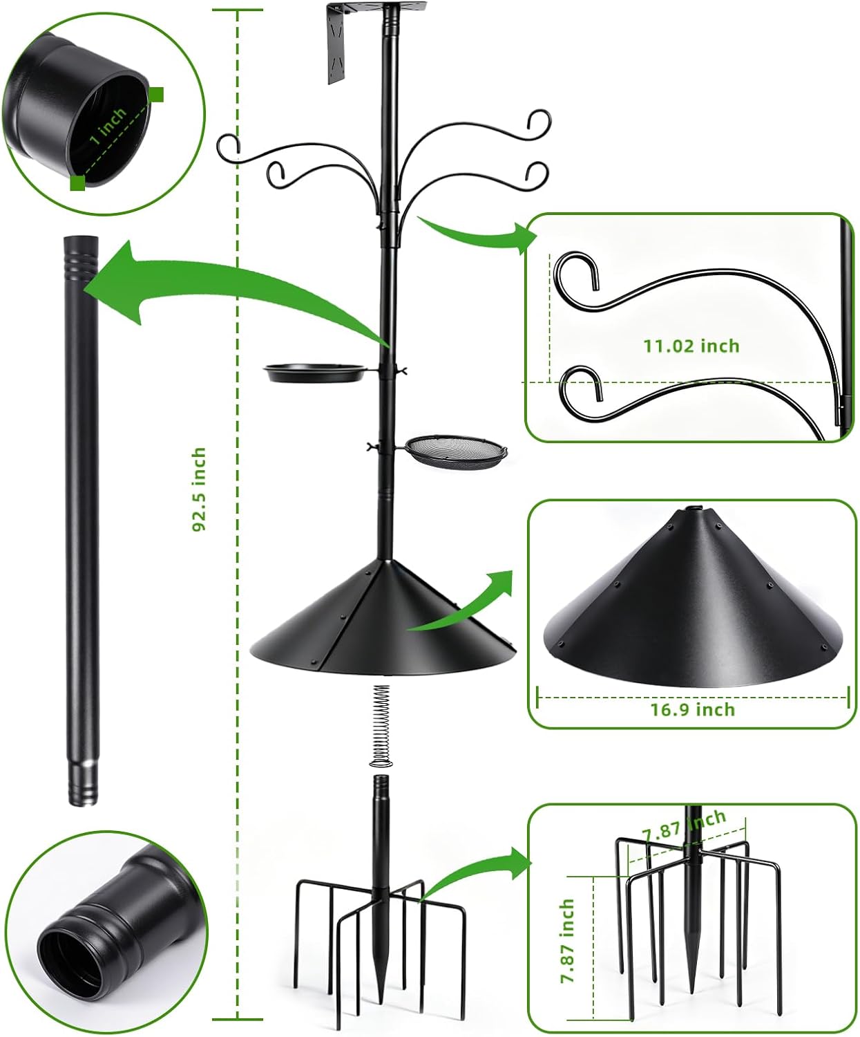Bird Feeder Pole - 92 Inch Heavy Duty Birdhouse Stand with Squirrel Proof Baffle for Outdoor, Adjustable Bird Feeding