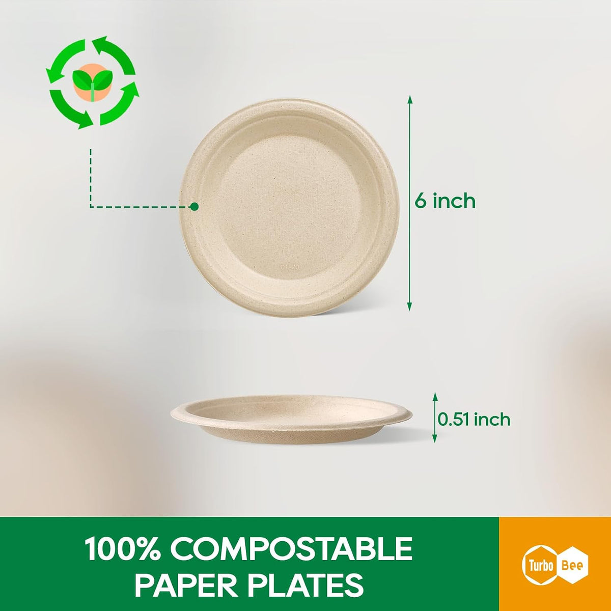 200Pack Paper Plates 6 inch Compostable Nature, Heavy-Duty Disposable Paper Plates Bagasse Natural Biodegradable