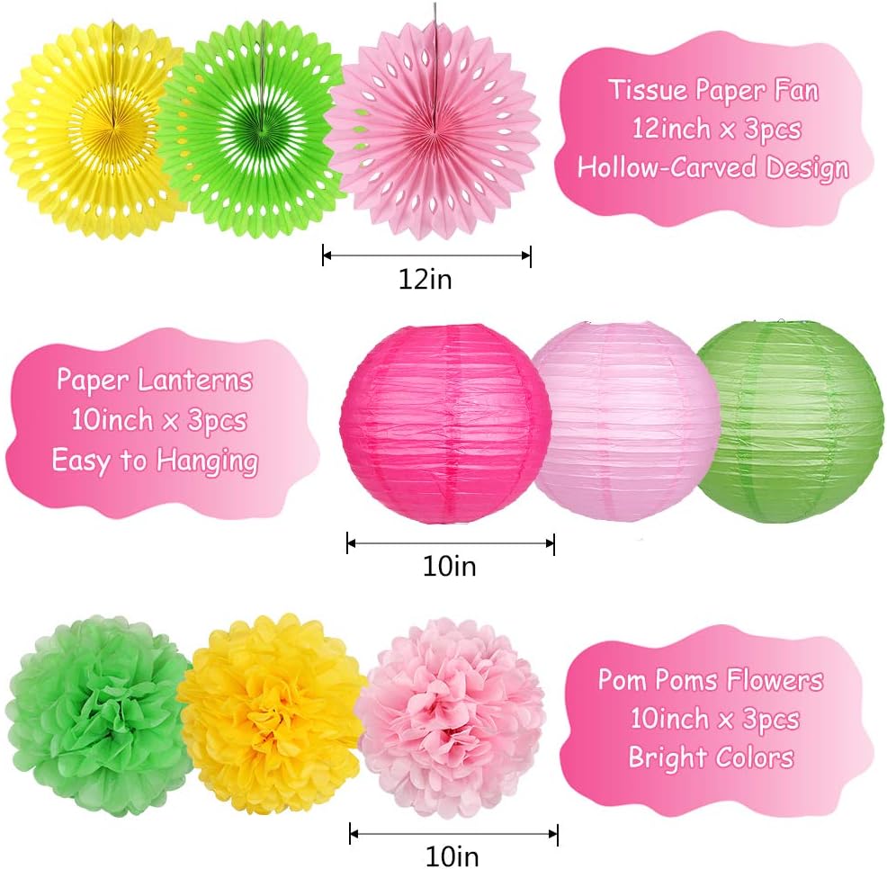 Flamingo Party Supplies, Hawaiian Party Decorations Flamingo and Pineapple Honeycomb Ball Paper Lanterns Paper Fans