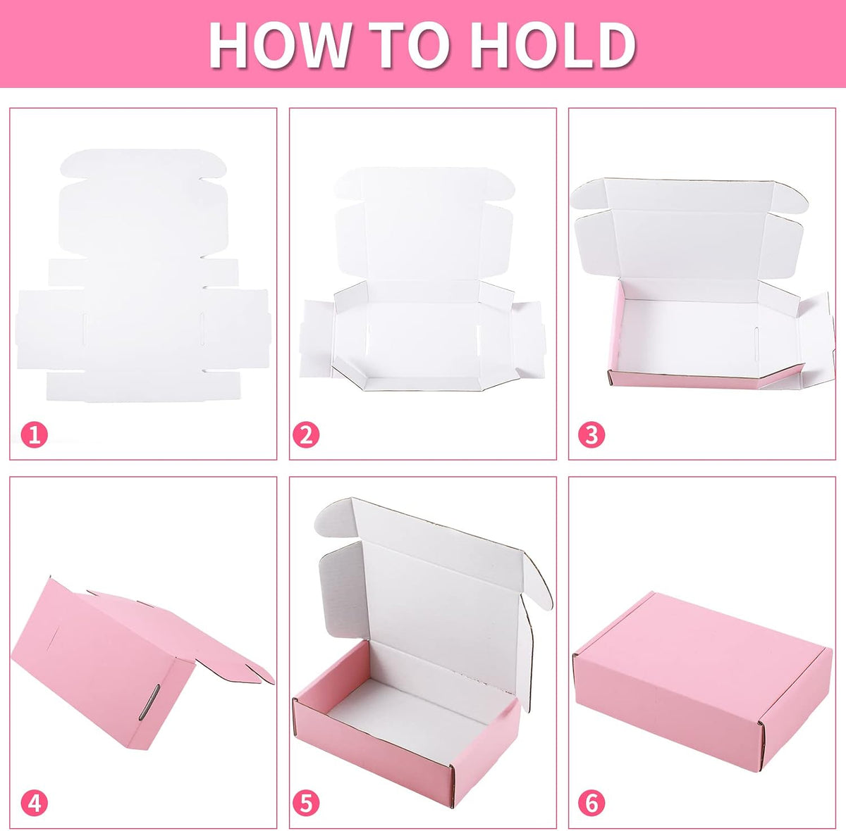 50 Packs Shipping Boxes, Cardboard, Pink, 6 x 4 x 1.6 Inches