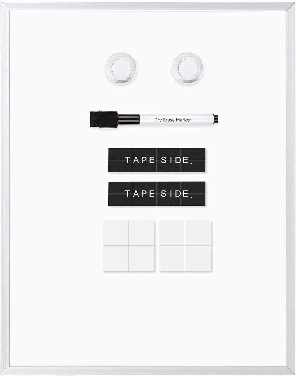 Small Dry Erase Whiteboard, Magnetic Bulletin Board, with Marker and Magnets, 11"W x 14"H, Aluminum Frame