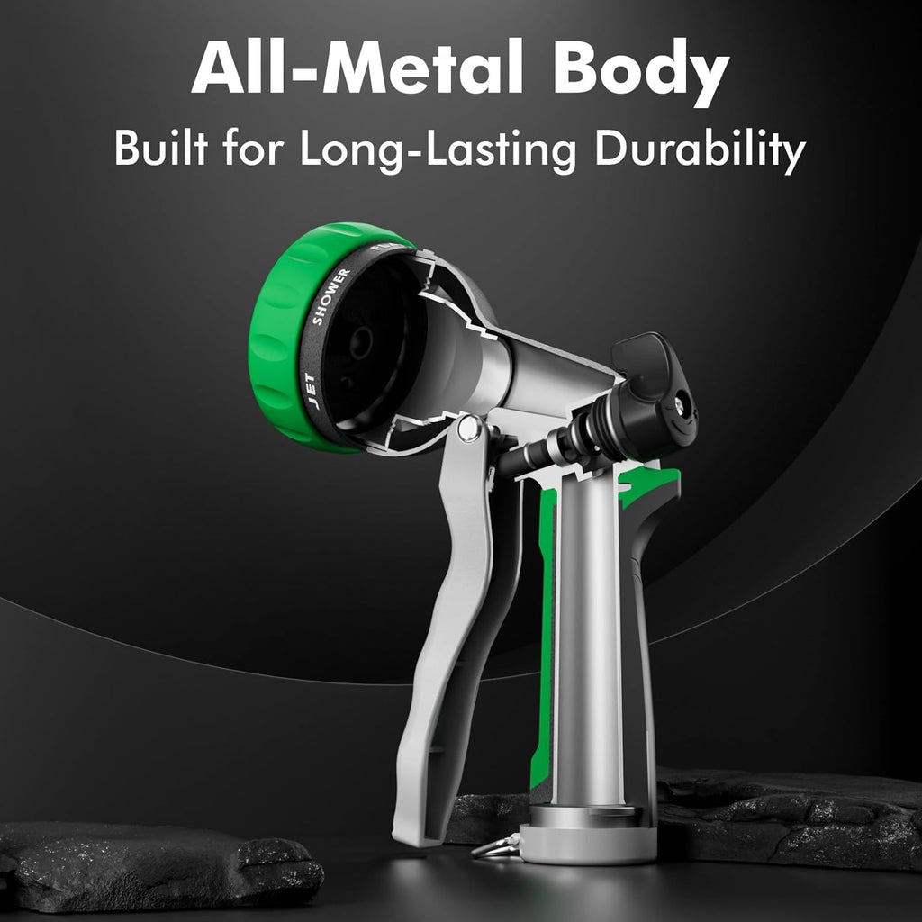 Garden Hose Nozzle, Heavy Duty Metal Water Hose Nozzle with 7 Adjustable Spray Patterns, High Pressure Hand Sprayer