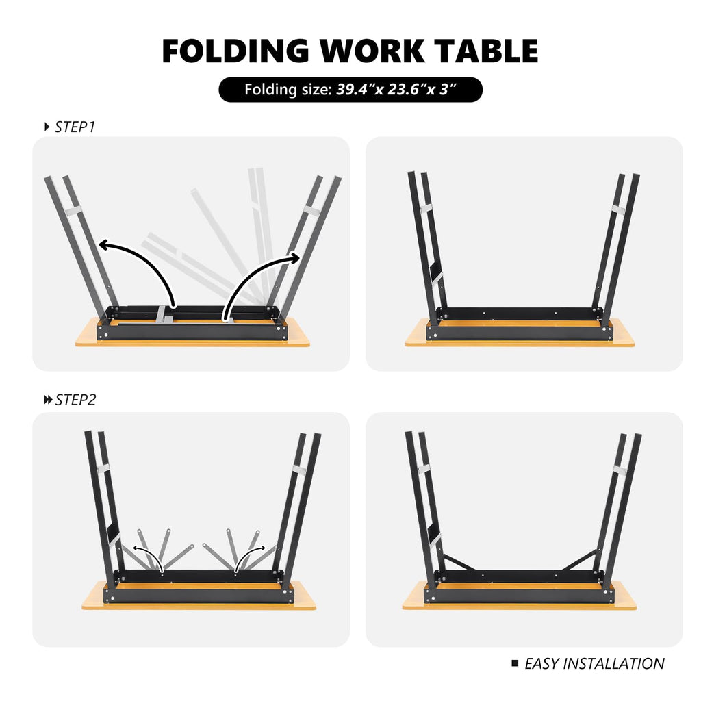 Portable Folding Work Table with Measuring Tape and Angle Finder - Ideal for Garage, Home, DIY Woodworking,TOOLS-00460
