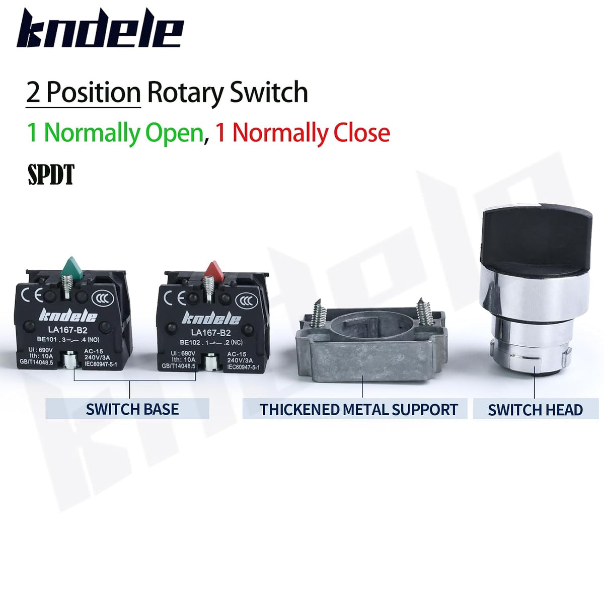 10Amp 22mm 2 Position Rotary Selector Switch 10A 660VAC SPDT 1NO 1NC Latching, IP65 Waterproof, 7/8" Panel Mount Industrial Switch