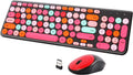 Wireless Keyboard and Mouse Combo, Retro Typewriter Keyboard with Round Keycaps, 2.4GHz USB Cute Wireless Keyboard