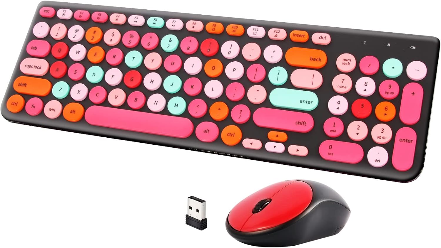 Wireless Keyboard and Mouse Combo, Retro Typewriter Keyboard with Round Keycaps, 2.4GHz USB Cute Wireless Keyboard