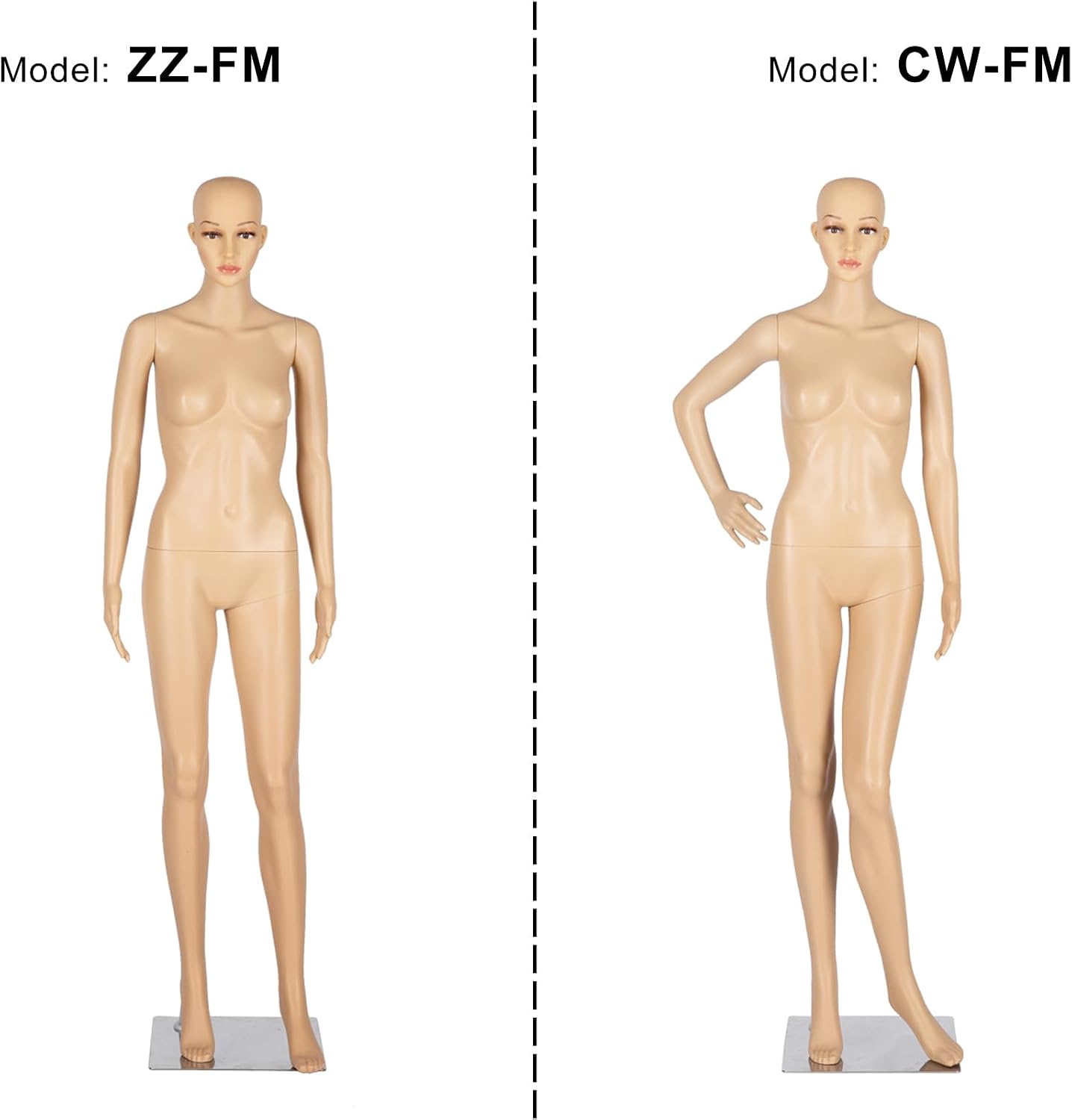 Female Mannequin Full Body Adjustable Torso Dress Form with Metal Base, 68inch, Detachable Plastic for Displays
