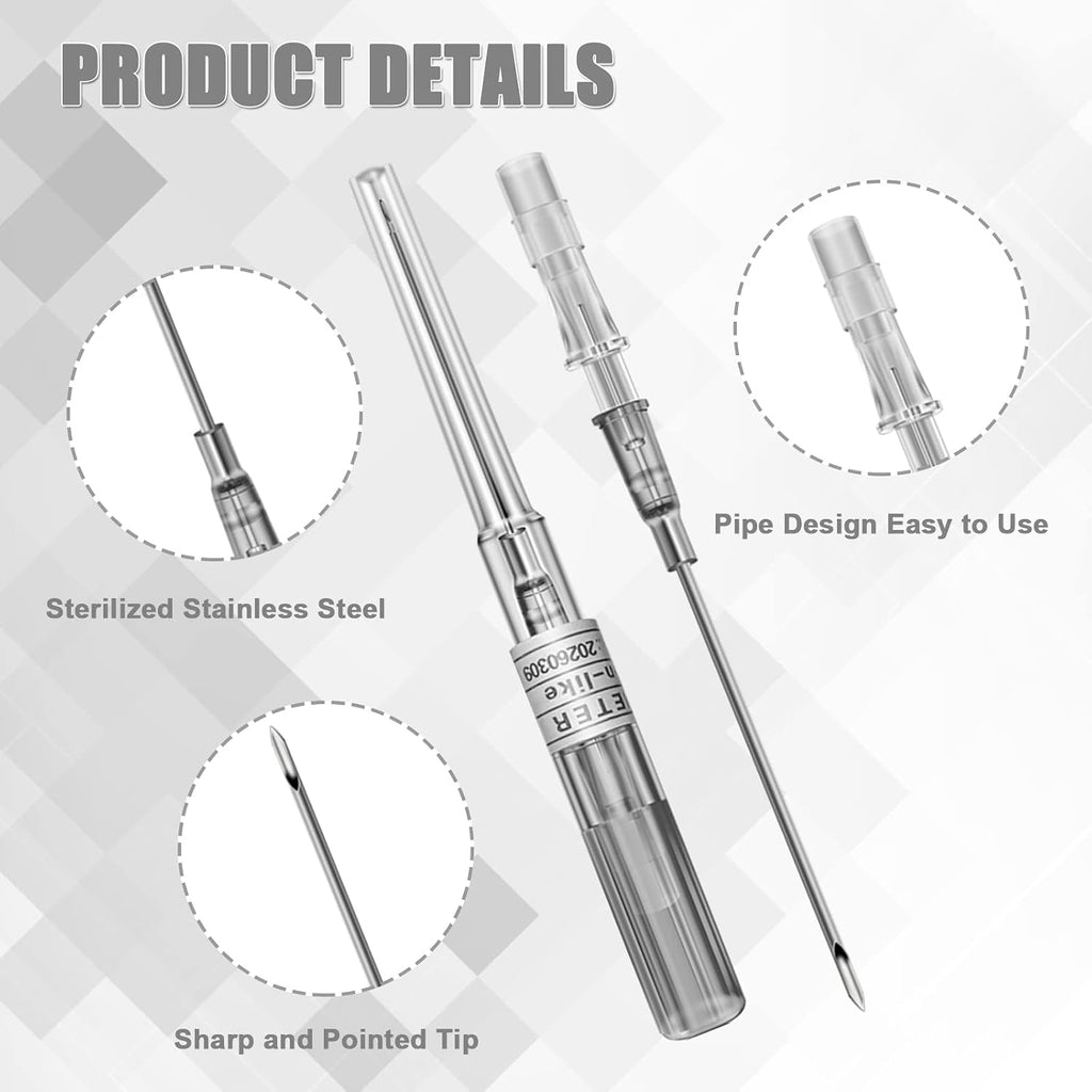 Catheter Piercing Needles - 50 Pcs 14G, 16G, 18G, 20G, 22G IV Catheter Piercing Needles for Ear Nose Lip Tongue Belly