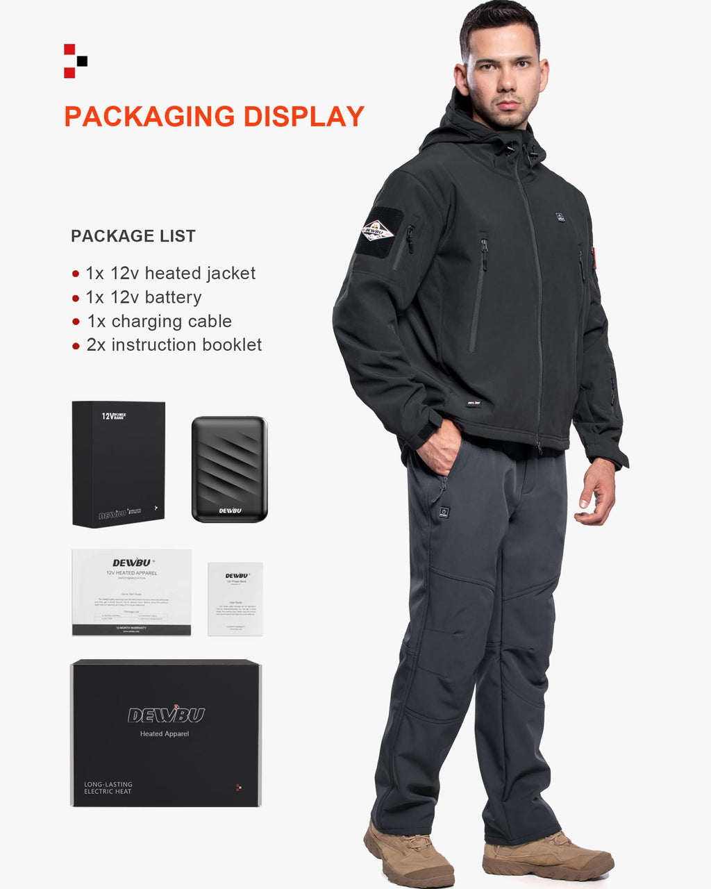 Heated Jacket for Men with 12V Battery Pack, Black, L
