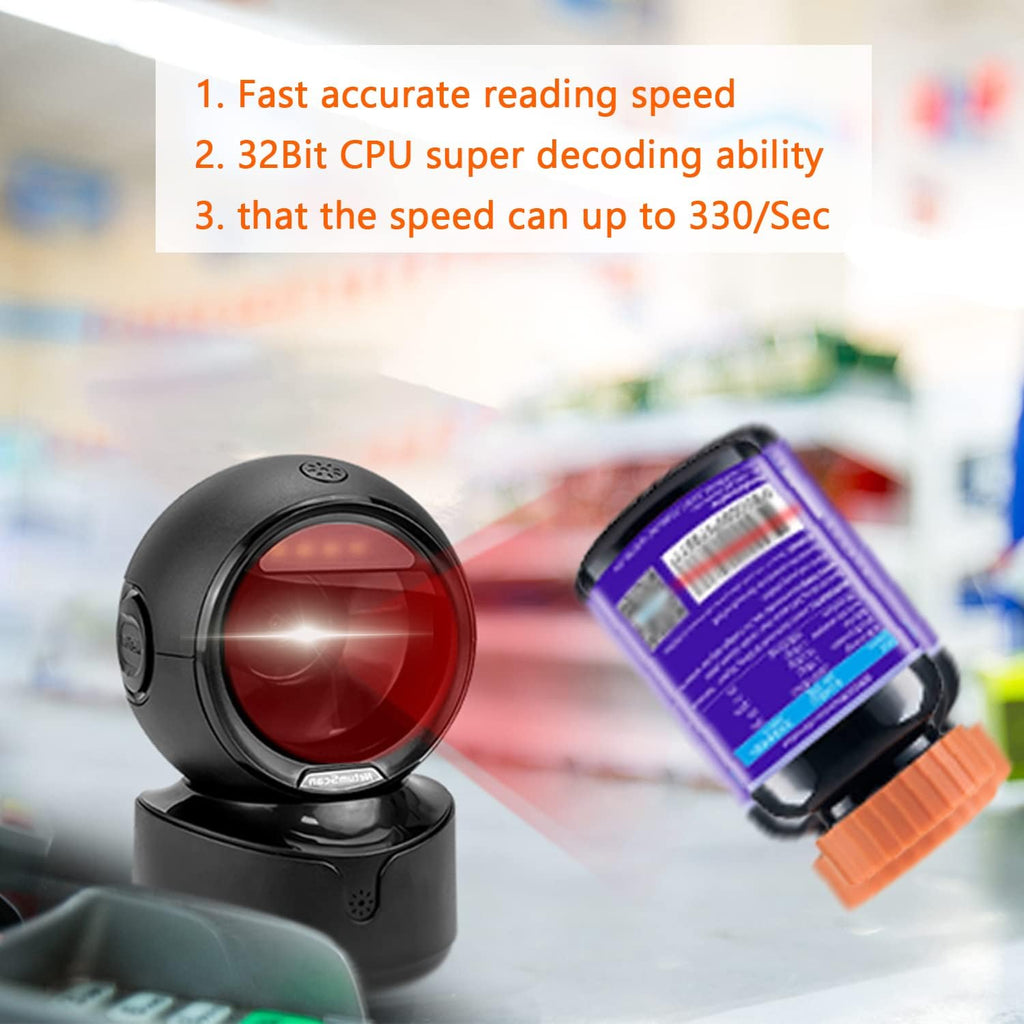 Desktop Barcode Scanner, USB QR Code Reader | Hands-free omnidirectional scanning for 1D, 2D and QR codes in