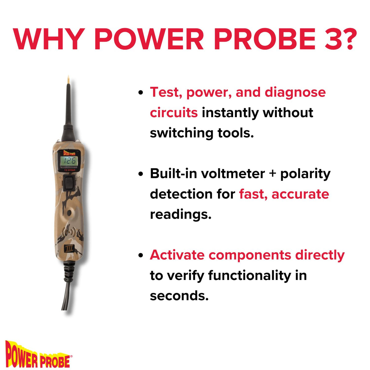 Power Probe 3 Circuit Tester, Supplies Power & Ground (PP3CSCAMO)