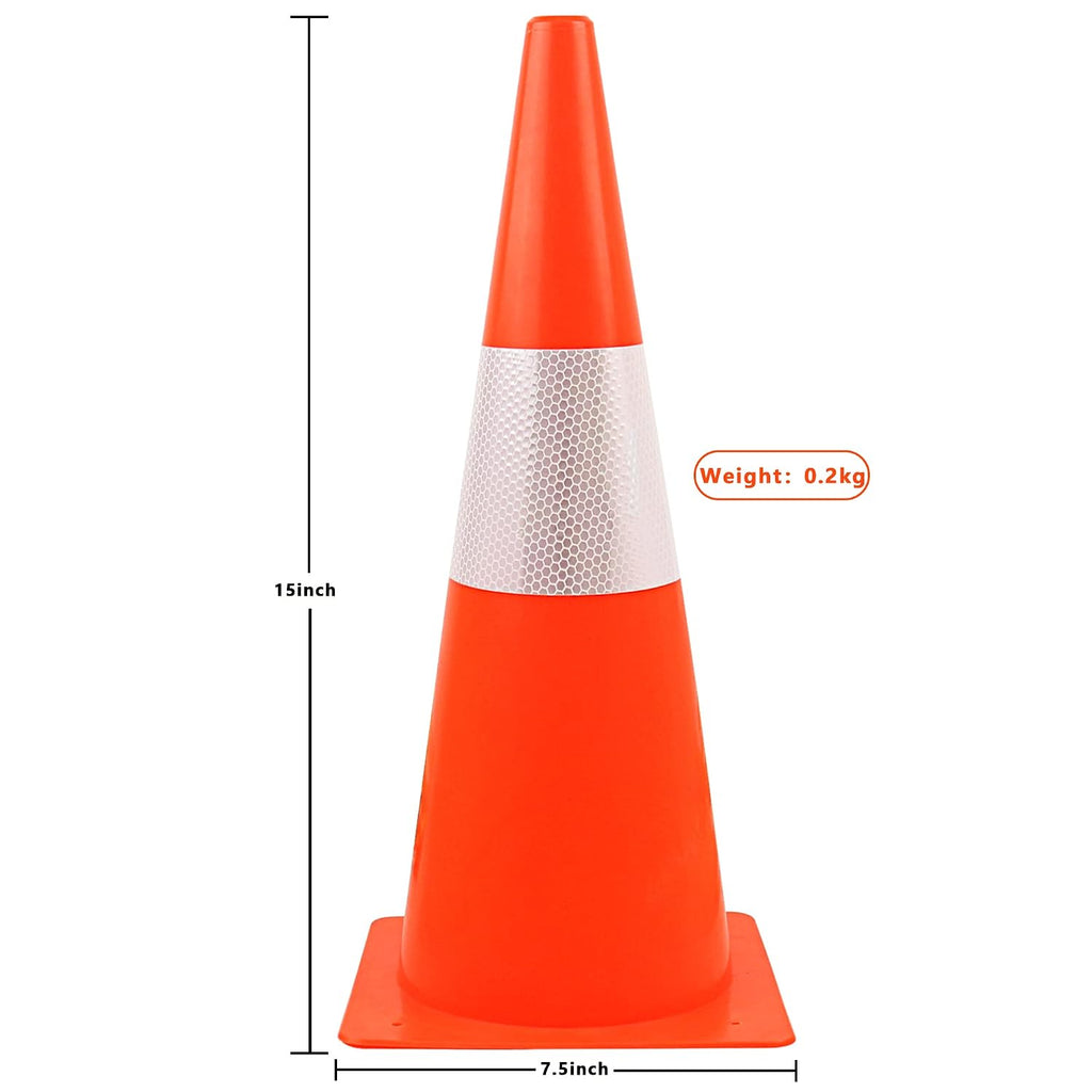15 inch Traffic Safety Cones with Reflective Collars,[4 Pack]Orange Construction Cones| Parking Cones| Soccer