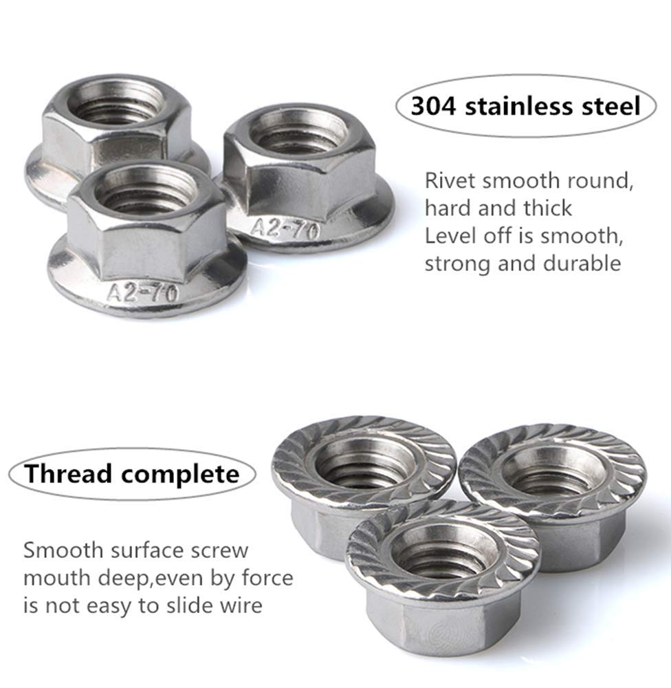 Stainless Steel Serrated Hex Flange Nuts Locknuts 50 Pcs (M5)