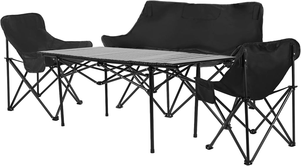 4-Piece Folding Table & Chair Set - Includes 1 Table | 1 Double & 2 Single Moon Chairs, Portable Heavy Duty for