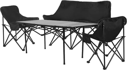 4-Piece Folding Table & Chair Set - Includes 1 Table | 1 Double & 2 Single Moon Chairs, Portable Heavy Duty for