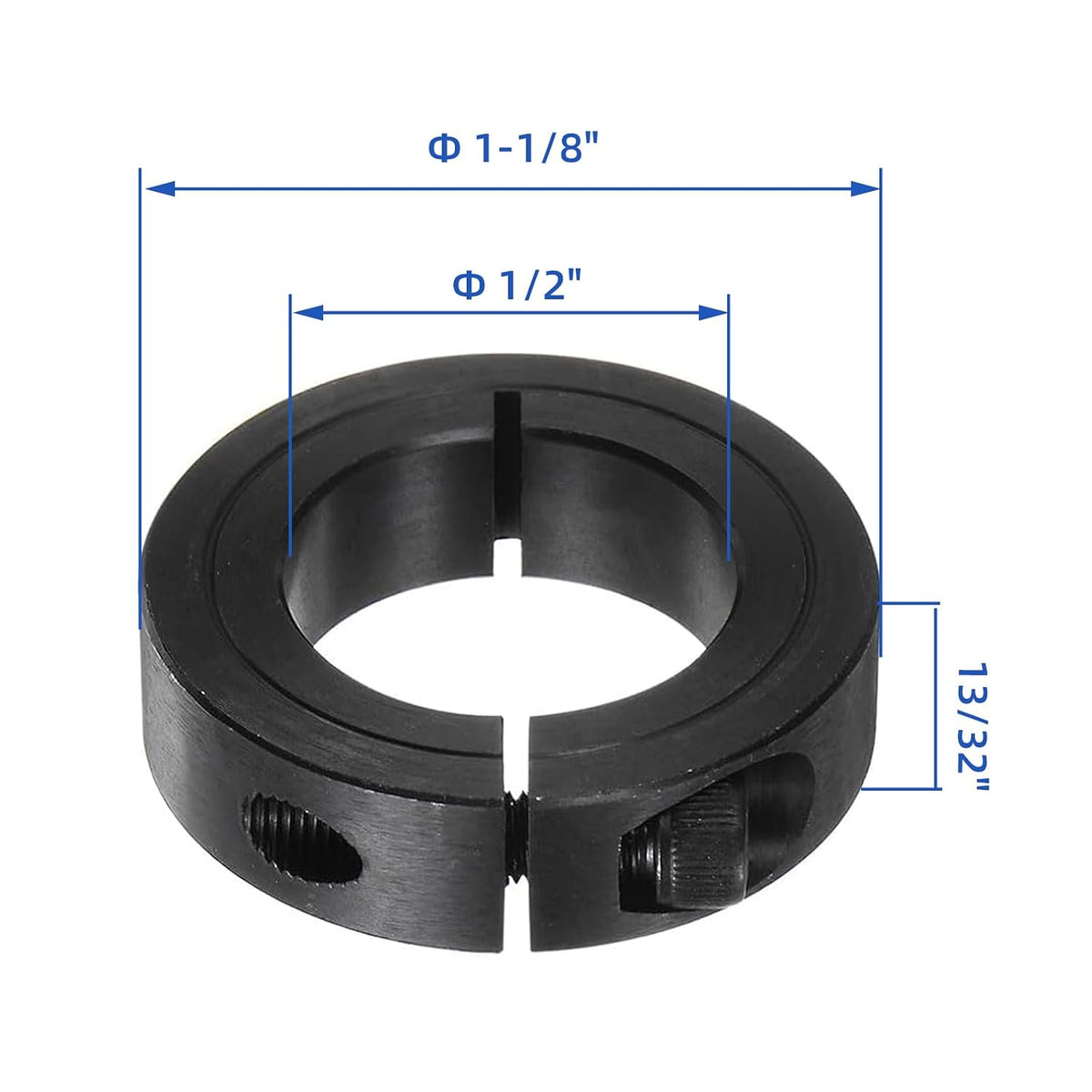 (4-Pack) Shaft Collar 1/2" Bore, 1045 Steel Set Screw Split Clamp-On Collars, 1-1/8" OD, 13/32" Thickness, with M4 Set Screws