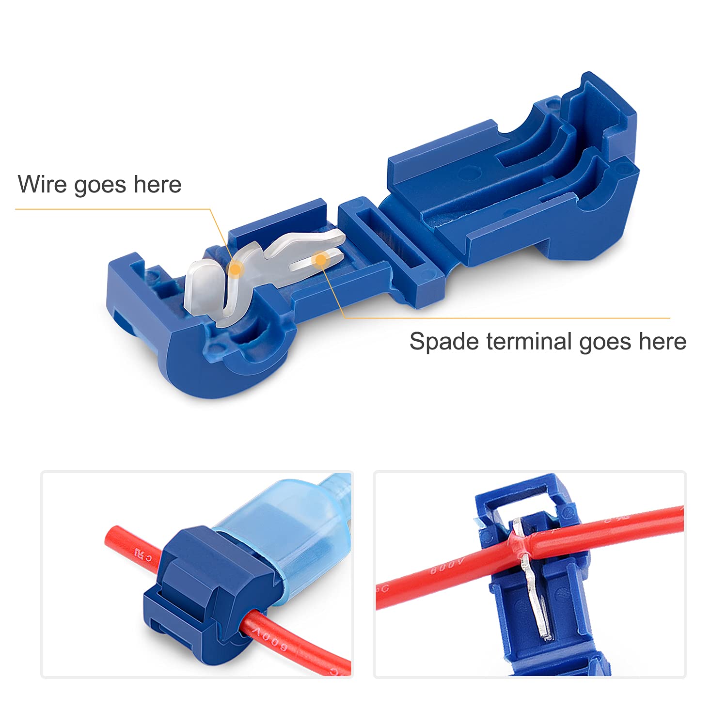 50004R 120 Pcs/60 Pairs Quick Splice Wire Terminals T-Tap Self-stripping with Nylon Fully Insulated Male Quick