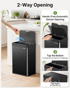 13.2 Gallon Automatic Kitchen Trash Can, Touchless Sensor Garbage Can,Black