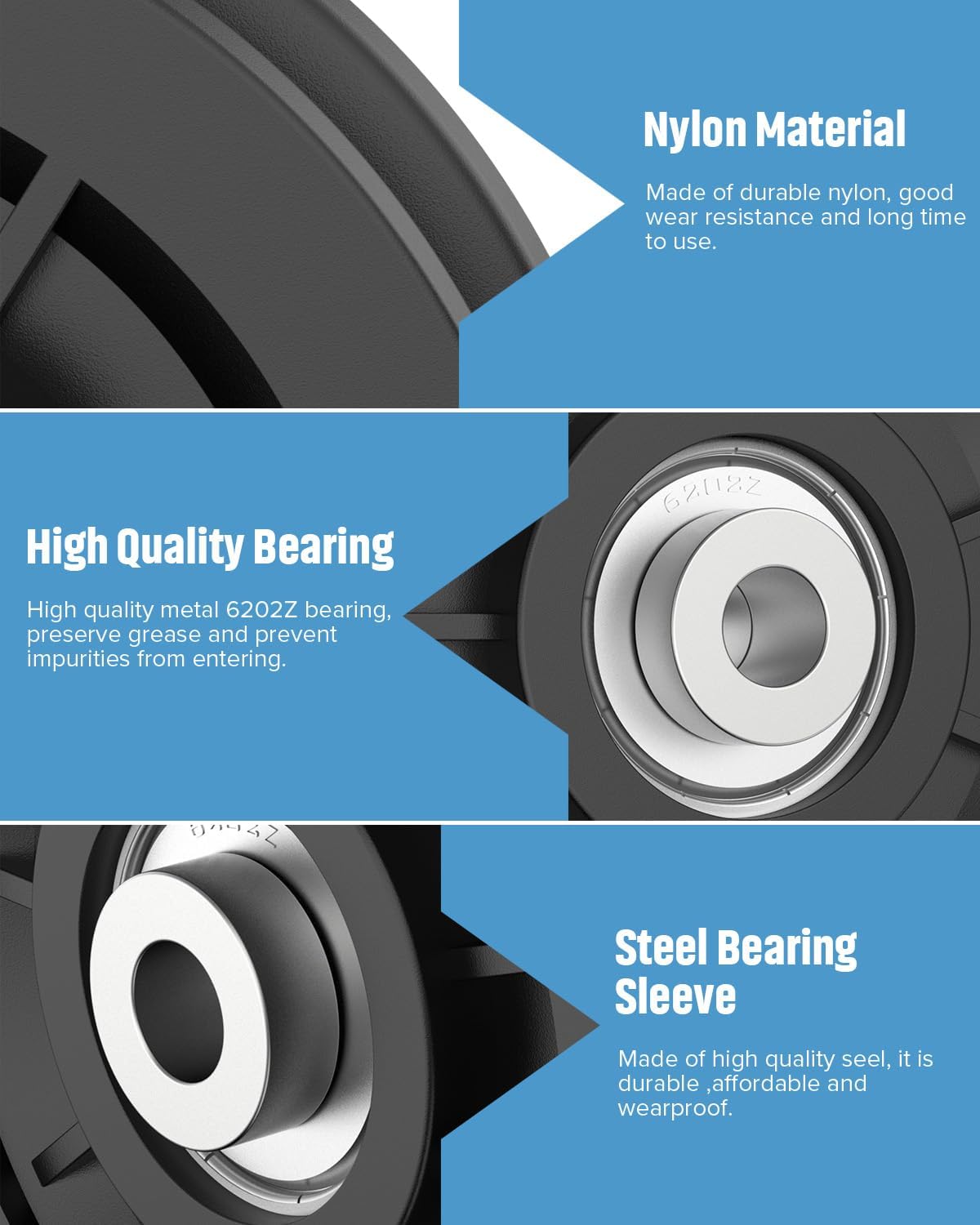 3.5" Nylon Pulley Wheel, Cable Replacement Pulley