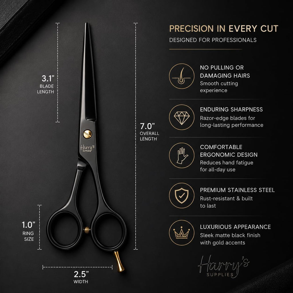 Hair Cutting Scissors Shears Razor Edge Kit – Harry’s Supplies 7” Professional Barber Shears with Thinning Shears
