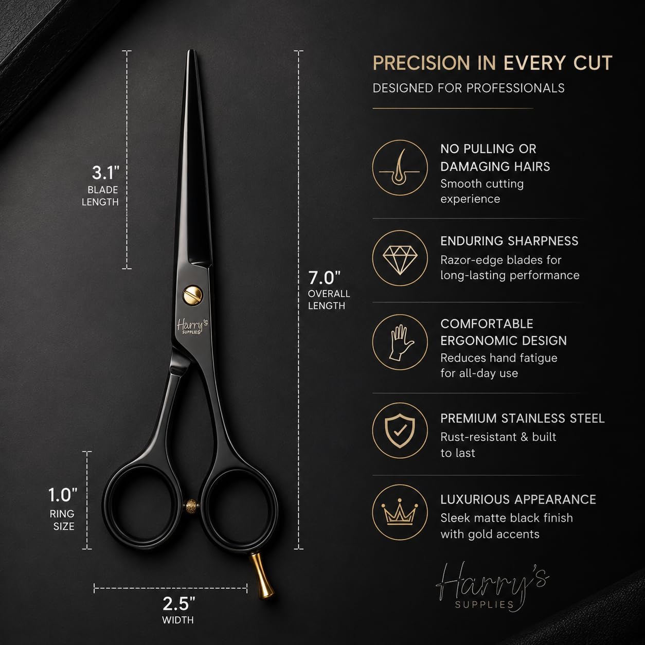 Hair Cutting Scissors Shears Razor Edge Kit – Harry’s Supplies 7” Professional Barber Shears with Thinning Shears