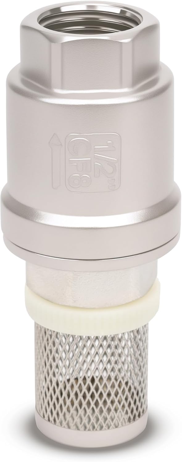 1/2" NPT Foot Valve with Filter, Stainless, Heavy Duty, Female Thread, DN15