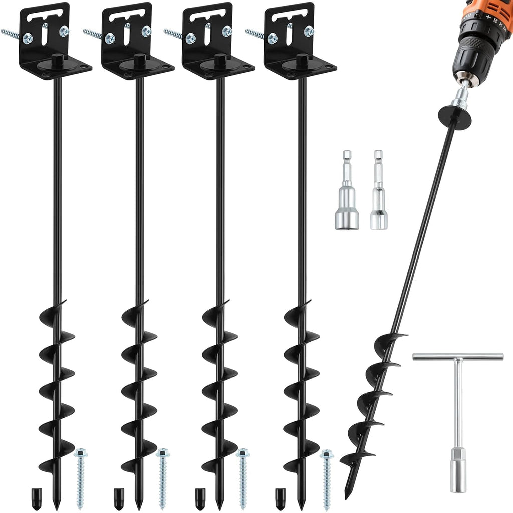 26" Ground Anchors Screw in Heavy Duty, Mobile Home Anchors - Shed Anchor Kit with L Bracket & Drill Adapter, Earth