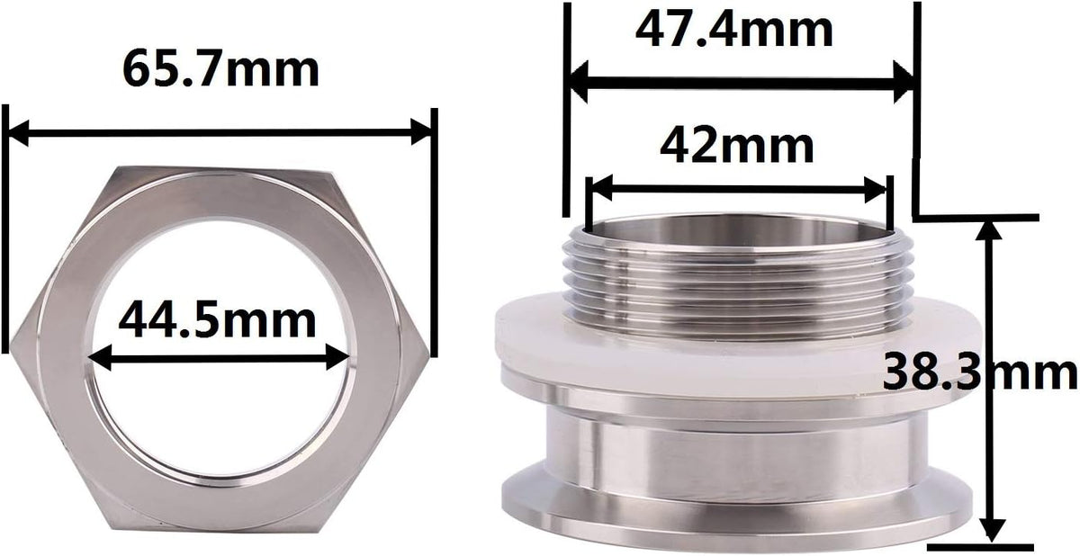 DERNORD 2" Tri Clamp Bulkhead Compression Fitting 304 Stainless Steel Weldless Homebrew Kettle Bulkhead