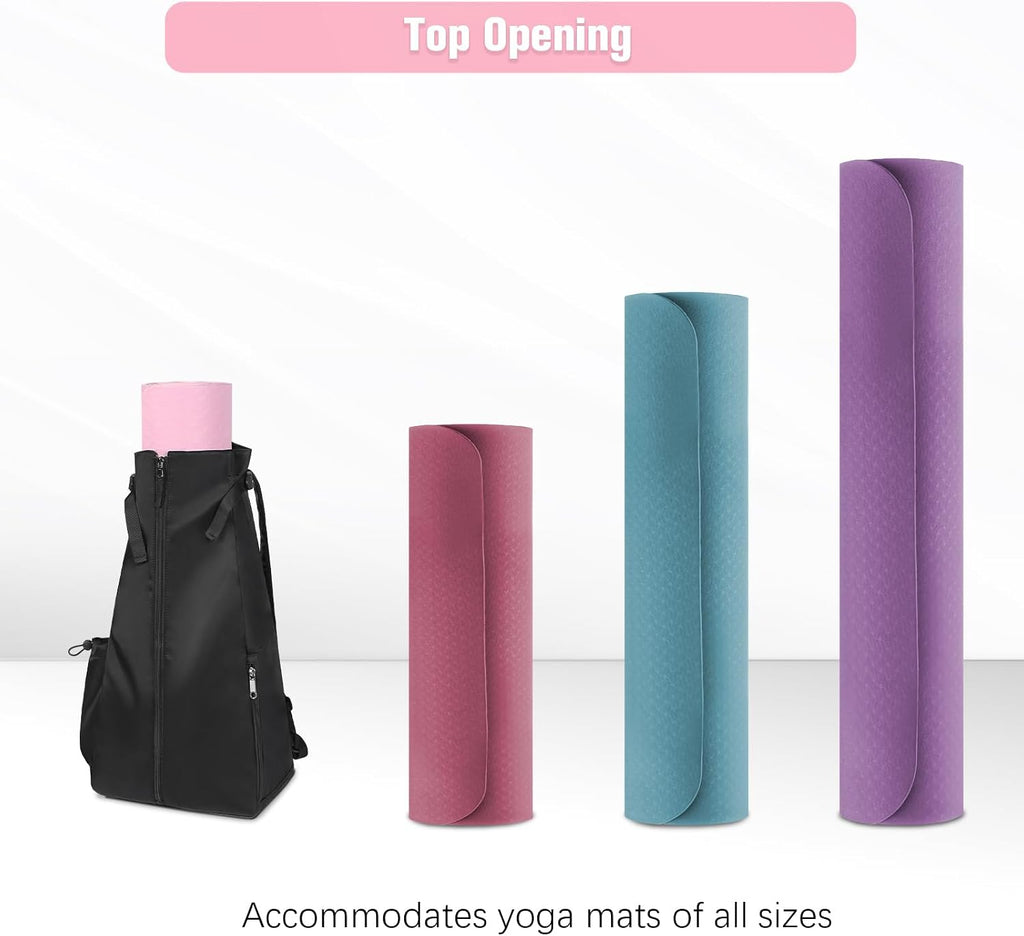 Yoga Mat Bag, Adjustable Yogamat Blocks Carrier with Backpack Straps and Side Pockets, Top-Opening Yoga Backpack for