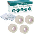 Clear Medical Tape Waterproof, 4 Rolls - 1 inch x 10 yds + 10 pc Gauze Pads - Hypoallergenic Surgical Tape for Wound